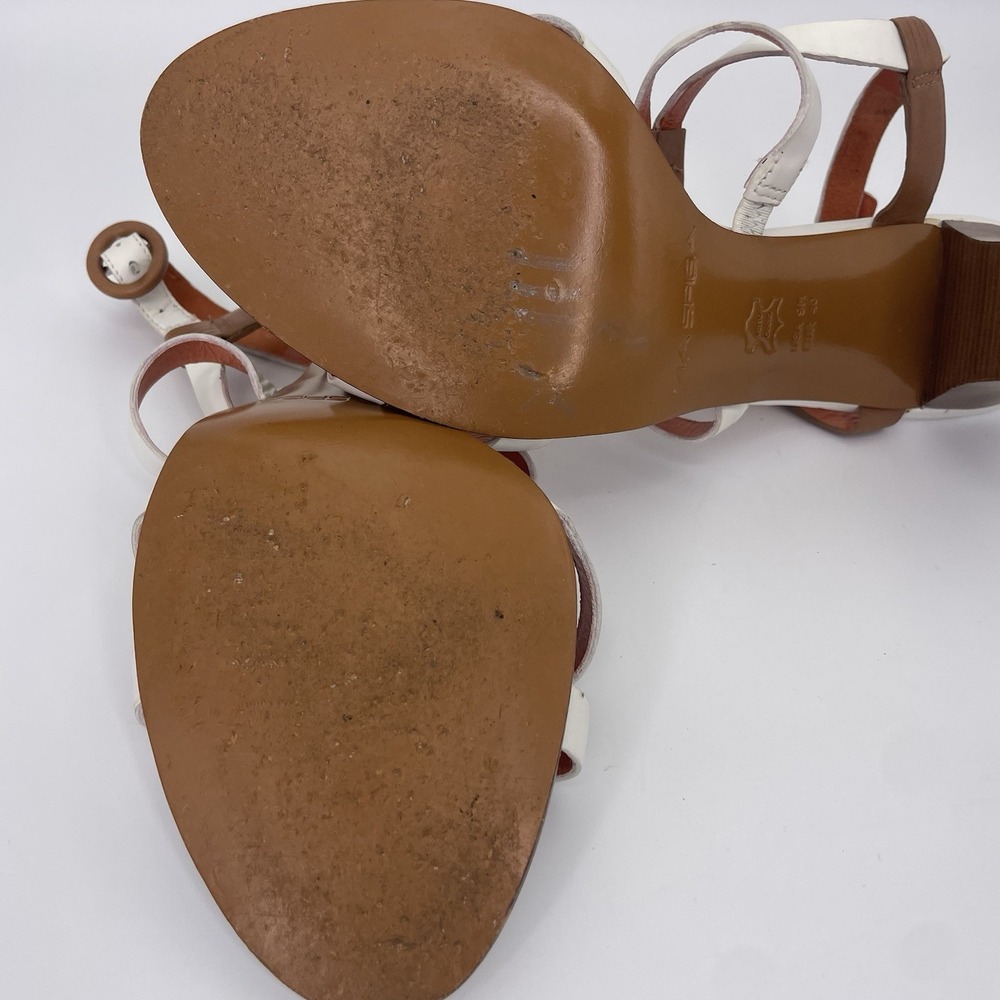 Via Spiga Sz 9 Strappy White & Brown Heels Stiletto Sandals Italian Leather - Picture 10 of 13